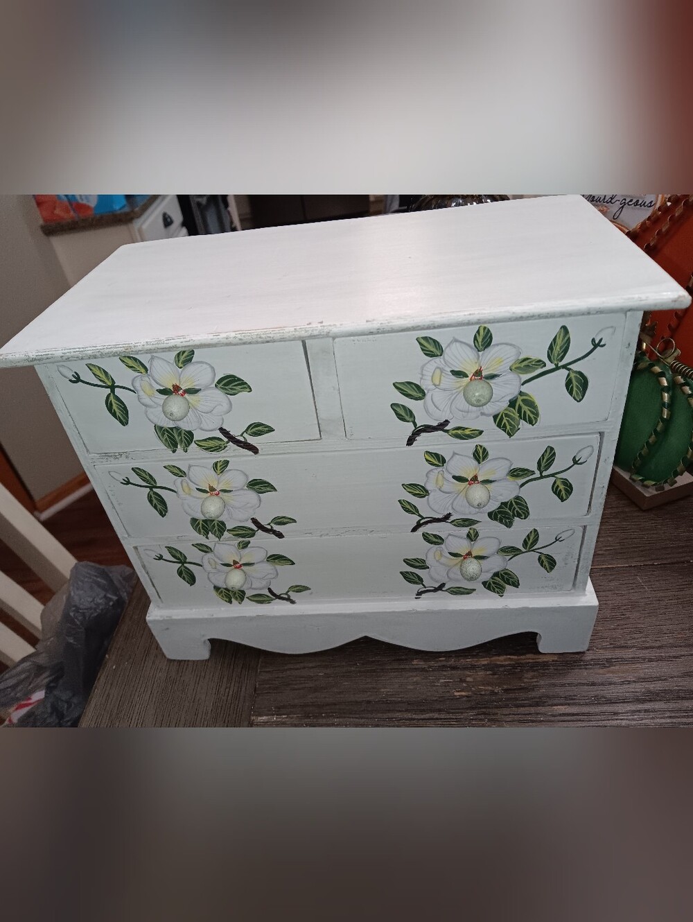 Hand-Painted Wooden White Floral Jewelry Box